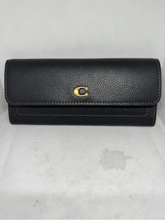 Coach Handbags - Coach Black Pebbled Leather Continental Wallet with Gold 'C' Accent